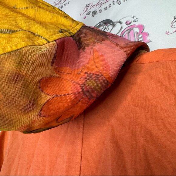 Marccain sports sweater 3/4 sleeve orange tie dye buttons floral hood mesh y2k - Picture 7 of 16